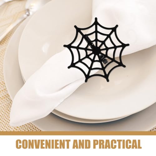 Halloween Spider Web Napkin Rings Set of 4 - Metal Table Decorations for Parties