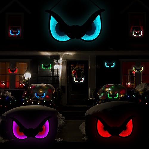 Halloween Spooky Eye Lights - Red Eyeballs, 20-Inch Wooden Window Decor with 7 Color Modes, USB & Battery Operated