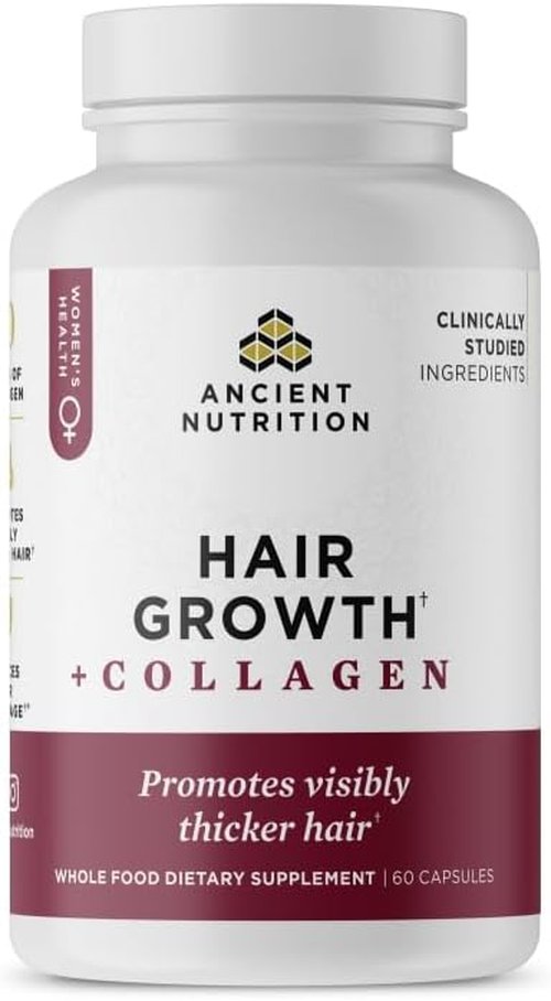Ancient Nutrition Hair Growth Supplement - Hydrolyzed Collagen Peptides for Thicker, Fuller Hair | 60 Count