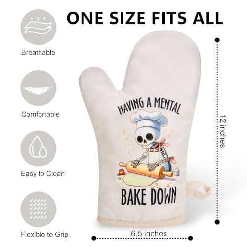 Skeleton Oven Mitts Set - Halloween Gothic Kitchen Baking Gloves for Women