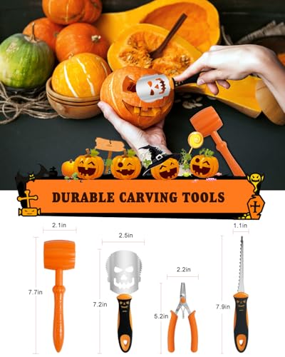 Pumpkin Carving Kit with 25 Stainless Steel Tools & Reusable Stencils