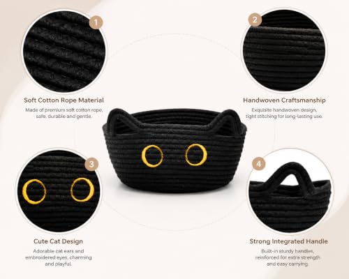 Black Cat Cotton Rope Storage Basket - Small, Cute, Foldable Organizer