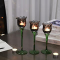 VOHO Black Flower Tealight Candle Holder Set of 3 - Halloween Theme, Votive & Tea Light Sizes, Black Tulip Design (Variation: Black / 3)