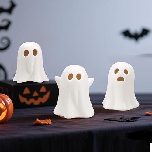 Cute Ghost Light Up Halloween Decor - White 2 Pack Ceramic LED Lanterns