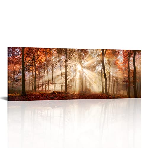 Autumn Forest Canvas Wall Art - Fall Landscape Nature Scene for Living Room