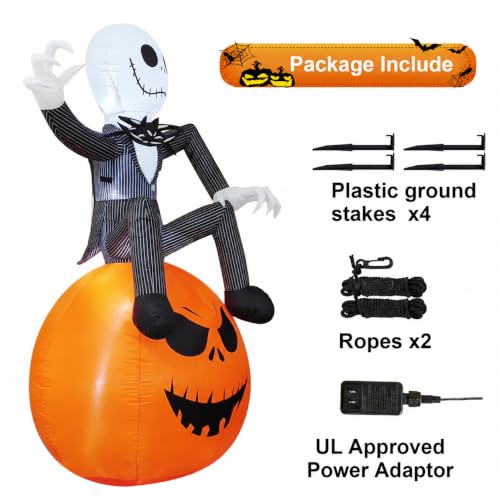 6Ft Inflatable Halloween Skeleton and Pumpkin Yard Decoration with LED Lights