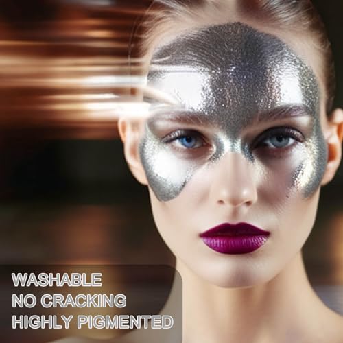 Silver Face Body Paint for Halloween & Cosplay - 2.37Oz Water-Based Full Body Makeup