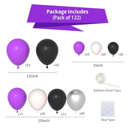 Purple Black White Silver Balloon Arch Garland Kit - Party Decorations Variation