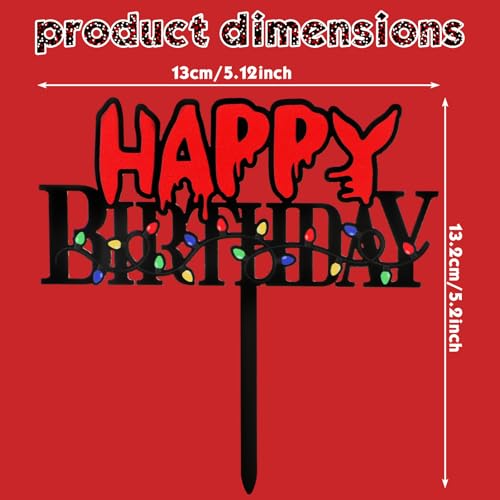 Horror Birthday Cake Topper Acrylic Black & Red Spooky Light Bulb Pattern