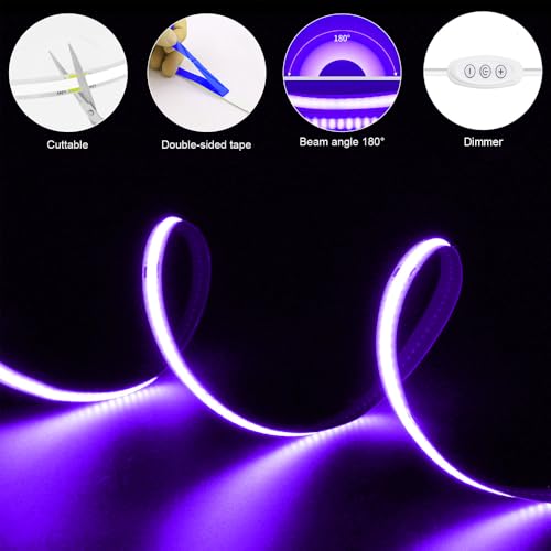 USB Powered COB LED Strip Lights 6.56Ft Purple Flexible Tape for Room & Party