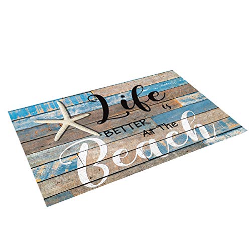 Non-Slip Placemats for Dining Table Set of 4 - Beach Starfish Rustic Wood Grain