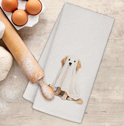 Ghost Halloween Hand Dish Towel for Kitchen & Bathroom Decor - 16x24 in - Funny Gothic Gift