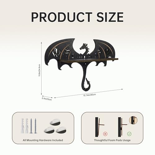 Dragon Wall Shelf with LED Light - Gothic Dragon Night Light - Black