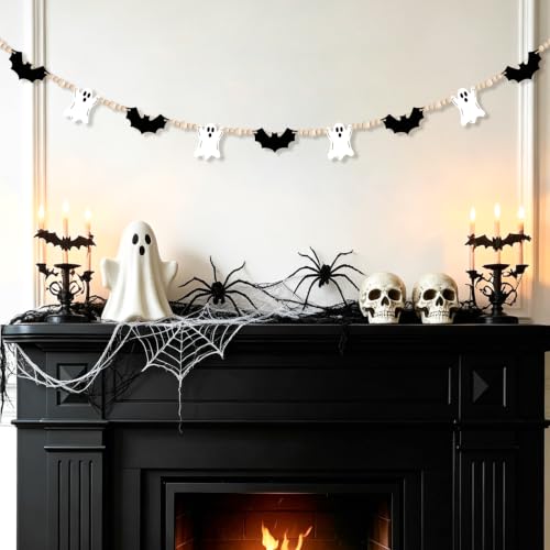 Halloween Ghosts and Bats Beaded Garland - Rustic Farmhouse Decor, 5.7Ft