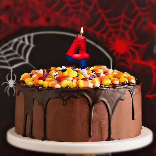 Spider Birthday Candles Number 4 - Themed Cake Party Decoration - Red & Blue - Variation 4