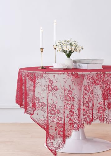 Red Lace Tablecloth 6pcs 60x120 Inch Rectangular Romantic Vintage Fabric