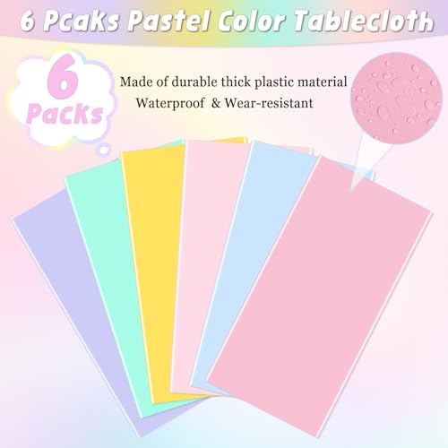 Pastel Plastic Tablecloths 6-Pack 54x108 Inch Waterproof Disposable Party Covers - 6 Colors