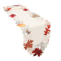 Fall Halloween Linen Textured Table Runner 70 Inch with Embroidered Maple Leaves