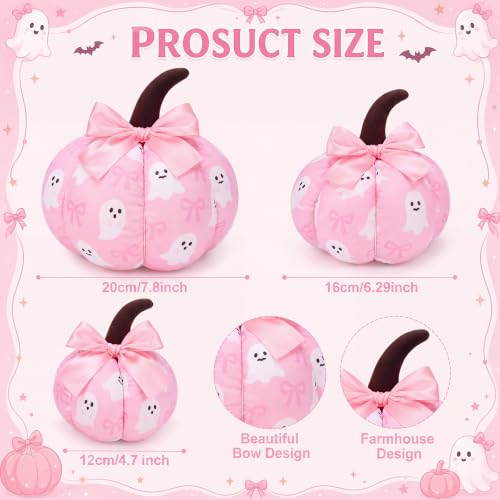 Pink Ghost Halloween Pumpkin Decor Set - 3 Sizes, Fabric Table Centerpieces