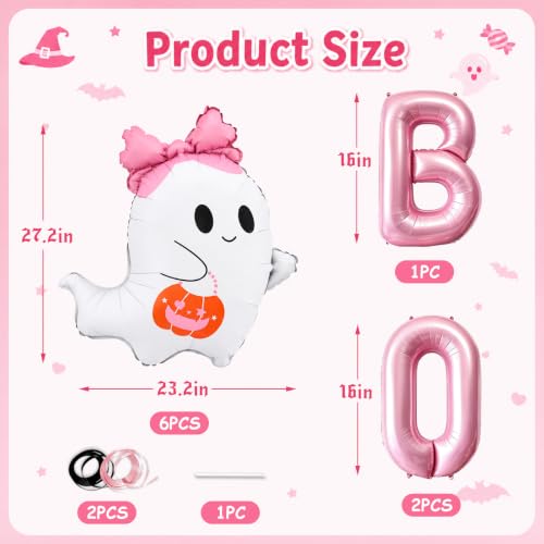 Pink Boo Balloons Halloween Decorations Foil Ghost Balloons - Pink Bow