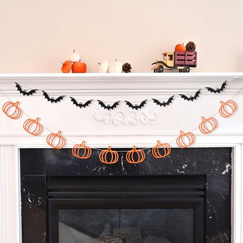 Rustic Halloween Bunting Set - Pumpkin & Bat Paper Garlands for Party Decor