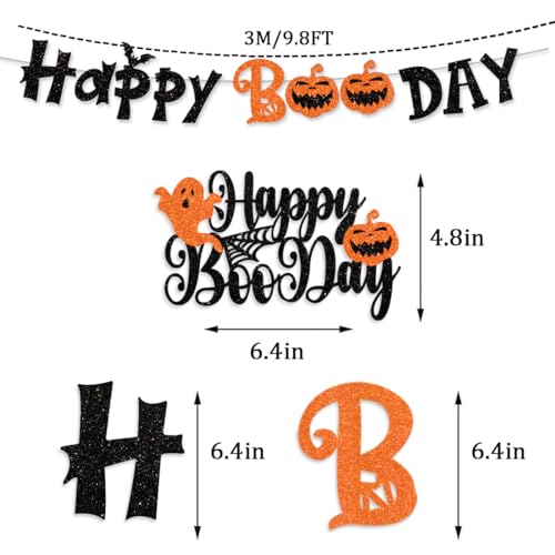 Halloween Banner and Cake Topper Set - Glitter Black Happy Boo Day Decorations