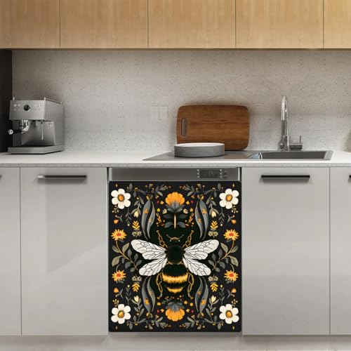 Magnetic Dishwasher Cover Bee Flower Leaf - Reusable Kitchen Magnet Protector B-003
