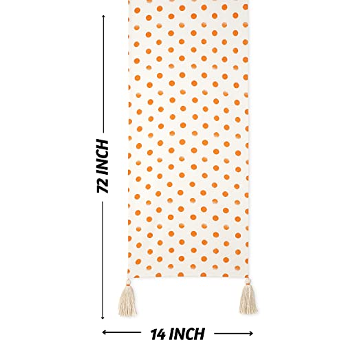 Polka Orange Fall Table Runner 14x72 Inches - Cotton Boho Decor