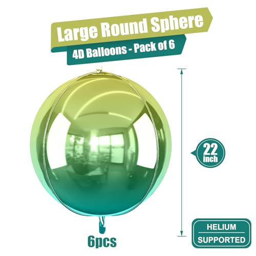 22 Inch Gradient Green Round Foil Balloons - Set of 6 for Party Decor