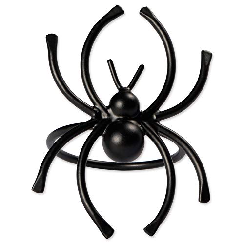 Halloween Napkin Rings Set - Black Spider Theme, 6 Piece Tabletop Decor
