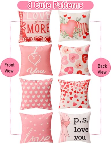 Pink Valentine Pillow Covers Set of 4 16x16 Reversible Double-Sided Decor Kit