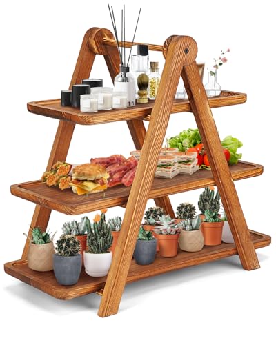 Brown 17.2 x 7.5 Inch Wooden 3-Tier Serving Tray Cupcake Stand