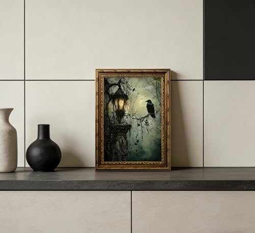 Crow Canvas Wall Art - Gothic Dark Academia Forest Scene, 11"L x 9"W