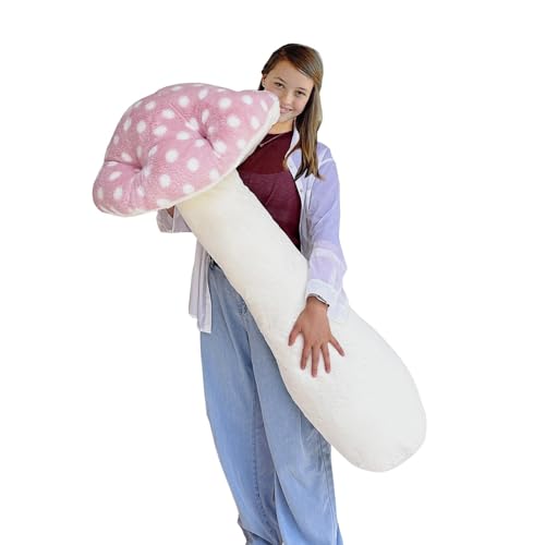 51 Inch Pink Mushroom Plush Pillow – Cute Long Stuffed Body Pillow for Kids & Home Decor