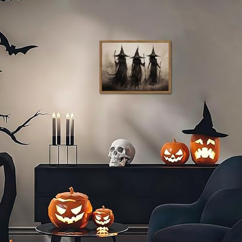 Dark Gothic Witch Wall Art Canvas Print - Framed Halloween Decor 8x10in - Variation of The Witch Framed