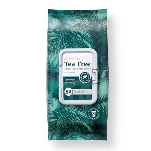 Body Prescription Tea-Tree Makeup Cleansing Wipes - Gentle Face & Eye Makeup Remover, 50 Count
