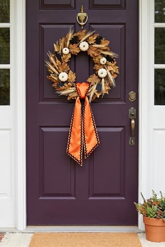 Halloween Orange & Black Satin Wreath Sash Set - Variation: Orange Black Wave