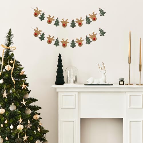 Christmas Reindeer Banner with Felt Garland Holiday Wall Decor Indoor Party Decorations