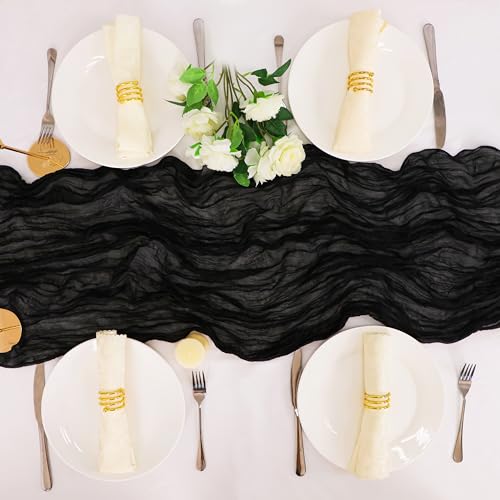 Black Cheesecloth Table Runner 6 Pack - 10 Ft Boho Wedding & Party Decor Variation of Black / 10FT / 6Pcs