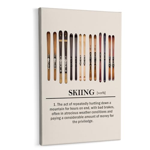 Ski Wall Art Canvas - Winter Skiing & Snowboard Decor for Home, 16x24 with Variation Ski 1