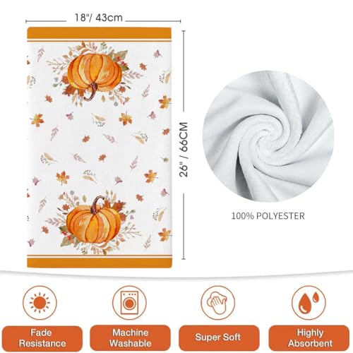 Orange Leaves Pumpkin Fall Kitchen Towels Set - Ultra-Soft Dish Towels, 2 Pack