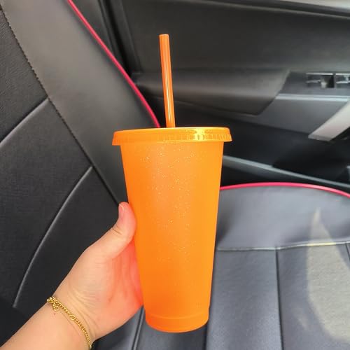 Reusable Plastic Water Bottle with Straw and Lid - 36 Pack, Orange, Travel Mug for Parties