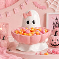 Pink Ghost Halloween Candy Bowl with Bow Ceramic Dish - Reallnaive