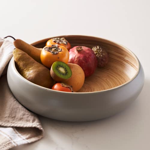Gray Handmade Spun Bamboo Fruit Bowl for Kitchen Counter - Eco-Friendly Decorative Serving Basket, 11.75 Inch