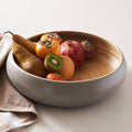 Gray Handmade Spun Bamboo Fruit Bowl for Kitchen Counter - Eco-Friendly Decorative Serving Basket, 11.75 Inch