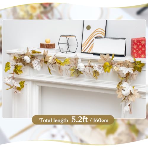 Autumn White Maples Leaf Garland - Fall Decor for Indoor & Outdoor Home, 5.2 Ft, Maple-Whtie Variation