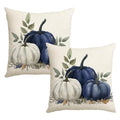 Blue Fall Pumpkin Pillow Covers Set of 2 - 18x18 Inch Autumn Decor
