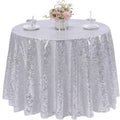 Silver Round Sequin Tablecloth 120 Inch for Party & Event - HMQIANG