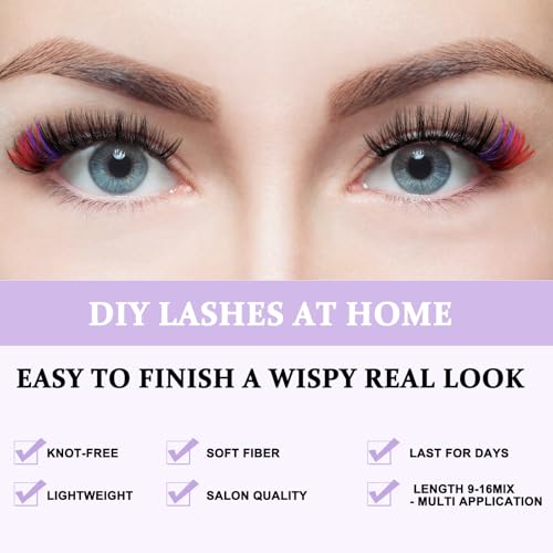 Rainbow Colored False Eyelash Kit - 280PCS DIY Volume Lashes with Glue & Remover - Variation of Colored Light