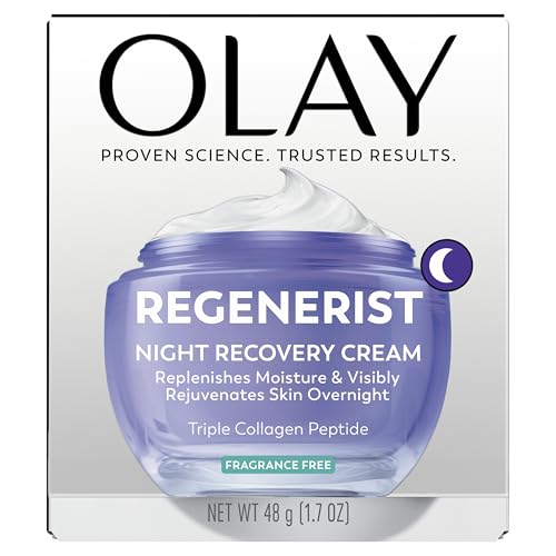 Olay Night Cream for Face, Anti-Aging Face Moisturizer for Women - Fragrance-Free Skin Care, Anti-Wrinkle, Exfoliate, Smooths Texture - Triple Collagen Cream, Niacinamide, Pro-Vitamin B5, 1.7Oz